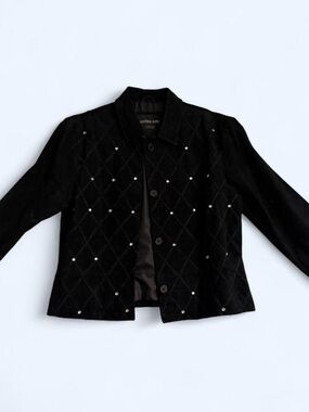 Neutral Zone Women's Black Quilted Studded Button Jacket